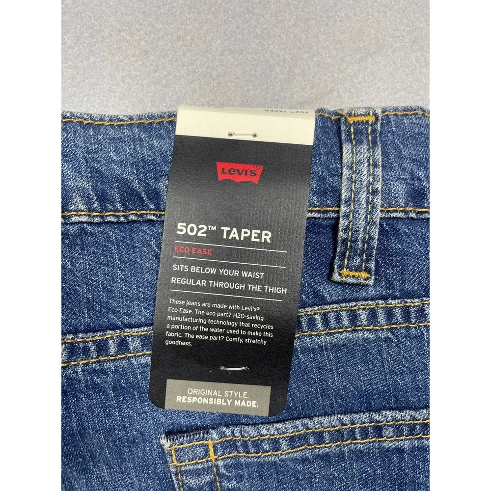 Levis Premium 502 Taper Mens Jeans 44x30 Blue Eco Ease Denim Pants 596840150